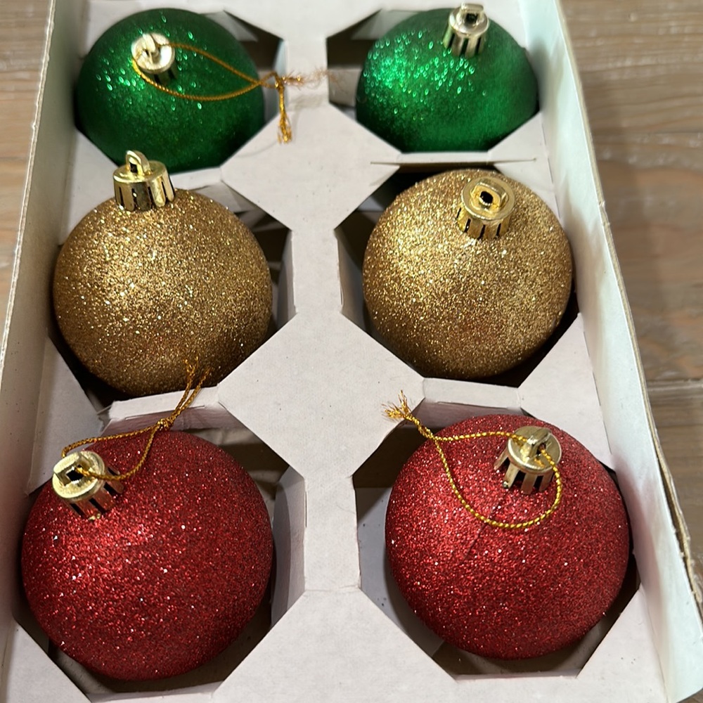 Vintage NOEL Glitter Glass Ornaments
